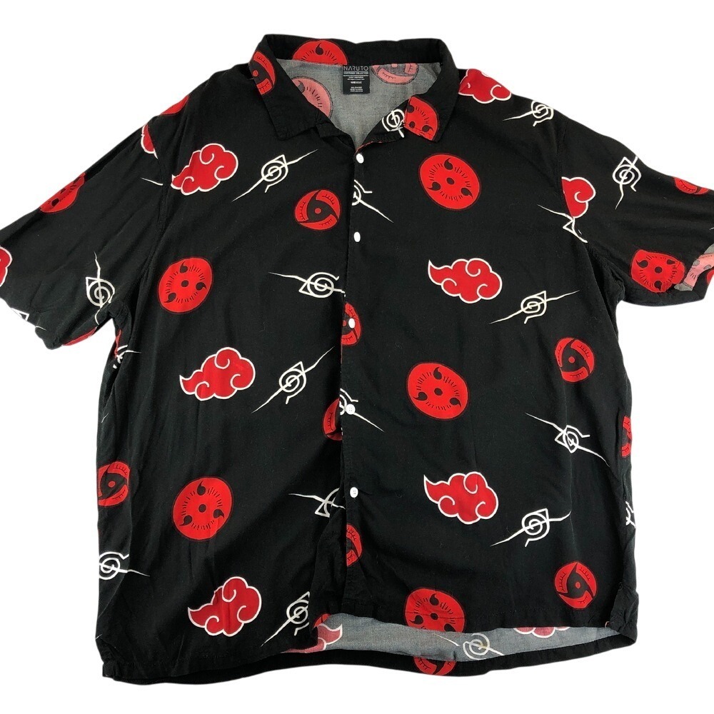 Naruto Shippuden Collection Anime Button Up Shirt Men's 3XL Black Red Clouds